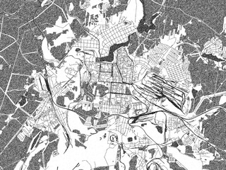 Fototapeta premium Illustrated map of Pervouralsk, Russian Federation, in black and white hand-drawn digital style.