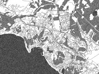 Fototapeta premium Stylized decorative city map of Petropavlovsk-Kamchatsky, Russian Federation, hand-drawn in black and white.
