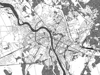 Naklejka premium Sketch-style black and white map of Pskov, Russian Federation, perfect for illustration and wall art.