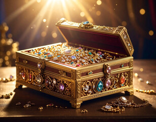 ミニチュアの豪華な宝箱とゴールド