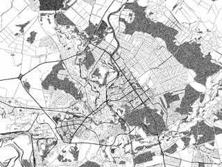 Fototapeta premium Sketch-style black and white map of Staryy Oskol, Russian Federation, perfect for illustration and wall art.