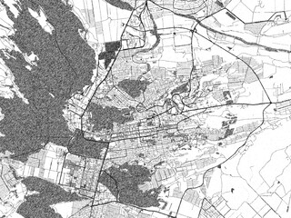 Obraz premium Detailed artistic sketch map of Stavropol', Russian Federation, in monochrome black and white.