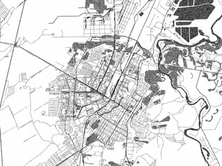 Urban black and white map of Sterlitamak, Russian Federation, designed in a sketch style for prints.