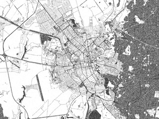 Fototapeta premium Minimal poster-style map of Tambov, Russian Federation, hand-drawn in monochrome.