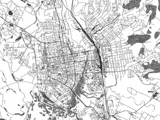 Naklejka premium Monochrome sketch map of Ussuriysk, Russian Federation, ideal for posters, prints, and travel design.