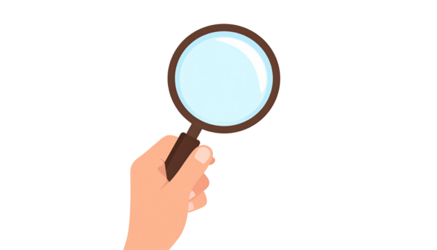 Hand holding a magnifying glass.  Simple graphic - Powered by Adobe