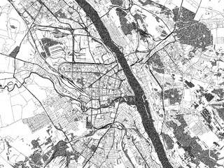 Naklejka premium Illustrated map of Yaroslavl, Russian Federation, in black and white hand-drawn digital style.