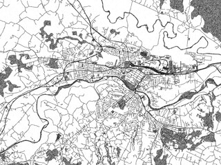 Poster-ready monochrome city map of Kraljevo, Serbia, with detailed streets and rivers.