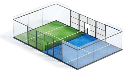 3D isometric illustration of padel tennis court