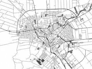Obraz premium Illustrated map of Zrenjanin, Serbia, in black and white hand-drawn digital style.