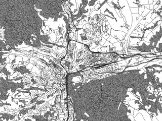 Fototapeta premium Minimal poster-style map of Banska Bystrica, Slovakia, hand-drawn in monochrome.