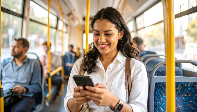 Woman using phone on bus (2)
