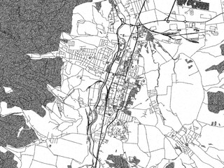 Naklejka premium Black and white cartographic illustration of Martin, Slovakia, in hand-drawn sketch form.