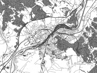 Fototapeta premium Detailed artistic sketch map of Trencin, Slovakia, in monochrome black and white.