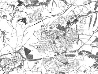 Fototapeta premium Poster-ready monochrome city map of Alchevsk, Ukraine, with detailed streets and rivers.