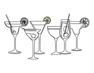 Line art illustration of various cocktails