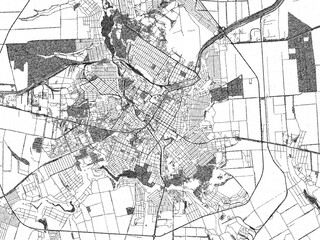 Naklejka premium Poster-ready black and white illustration map of Kropyvnytskyy, Ukraine, detailed and artistic.