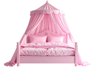 Pink canopy bed with a princess aesthetic