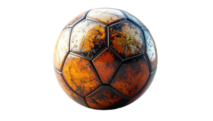 Worn soccer ball, orange and brown