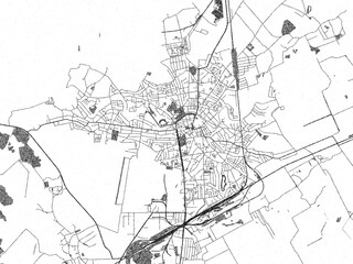 Obraz premium Poster-ready black and white illustration map of Nizhyn, Ukraine, detailed and artistic.