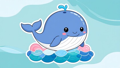 Naklejka premium Cute whale on waves