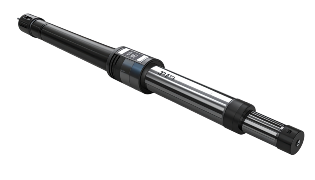 Long, metallic machine part with precision features