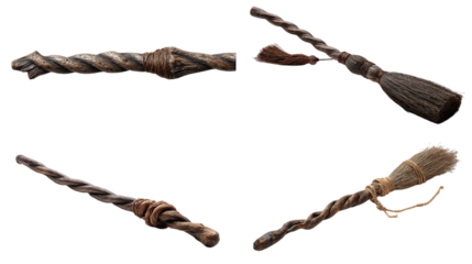 Rustic Witch’s Broom Collection isolated on transparent background