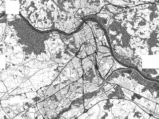 Naklejka premium Monochrome sketch map of Linz, Austria, ideal for posters, prints, and travel design.
