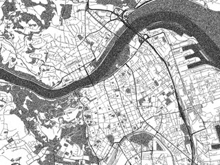 Obraz premium Hand-drawn style black and white city map of Linz centrum, Austria, with detailed streets and textures.