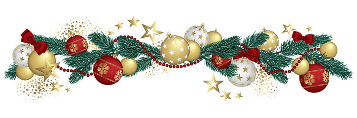 christmas garland with golden baubles and red decorations