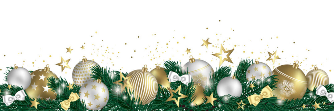christmas garland with golden baubles and red decorations