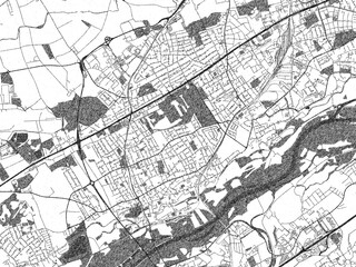 Naklejka premium Decorative black and white map of Traun, Austria, rendered in sketch-like style.