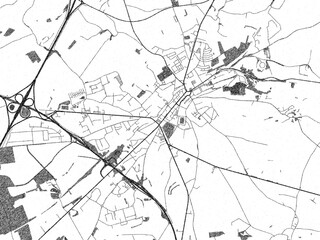 Black and white cartographic illustration of Bastogne, Belgium, in hand-drawn sketch form.