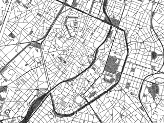 Poster-ready monochrome city map of Brussel Centrum, Belgium, with detailed streets and rivers.