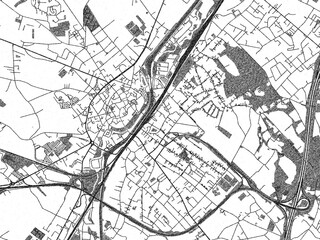 Fototapeta premium Illustrated map of Halle, Belgium, in black and white hand-drawn digital style.