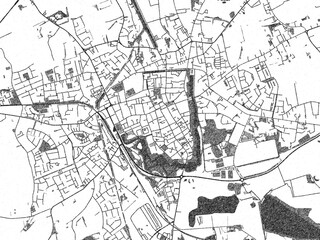 Fototapeta premium Hand-drawn black and white city map of Ieper, Belgium, ready for wall art or editorial projects.