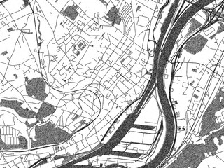 Hand-drawn style black and white city map of Herstal, Belgium, with detailed streets and textures.