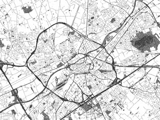 City map illustration of Kortrijk, Belgium, rendered in black and white sketch style.