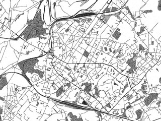 Minimalist monochrome city map of La Louviere, Belgium, illustrated with urban detail.