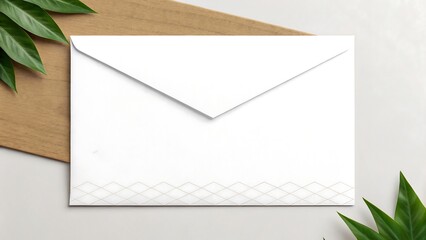 White paper envelope on table with decorative background for message or invitation 