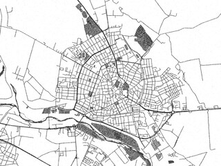 Naklejka premium Detailed artistic sketch map of BUL, Pazardzhik, in monochrome black and white.