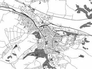 Stylized decorative city map of BUL, Pleven, hand-drawn in black and white.