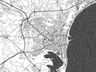 Obraz premium Black and white cartographic illustration of Larnaca, Cyprus, in hand-drawn sketch form.