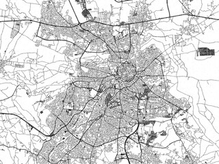 Fototapeta premium Hand-drawn style black and white city map of Nicosia, Cyprus, with detailed streets and textures.