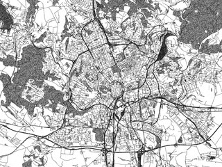 Naklejka premium Decorative monochrome illustration of Brno, Czechia, showing its detailed grid.