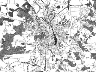 Fototapeta premium Decorative black and white map of Ceske Budejovice - Budweis, Czechia, rendered in sketch-like style.