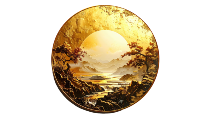 Circular golden landscape painting