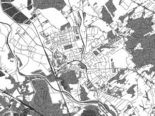 Fototapeta premium Poster-ready monochrome city map of Karvina, Czechia, with detailed streets and rivers.