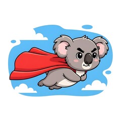 Superhero Koala flying through the sky with red cape, ready to save the day!