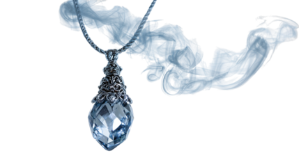 Silver pendant with blue crystal isolated on transparent background